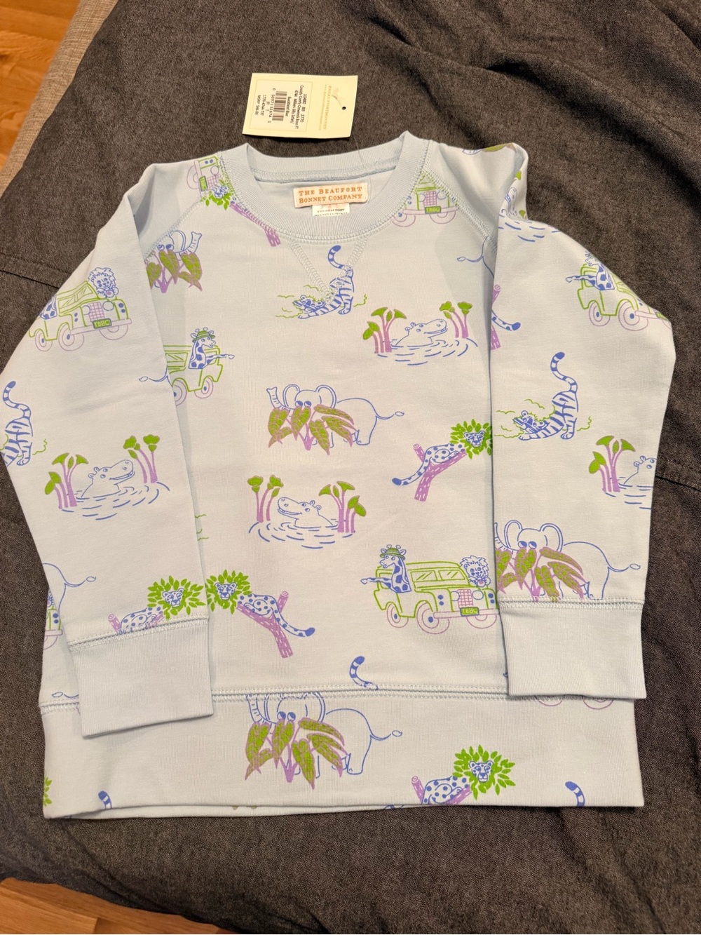 The Beaufort Bonnet Company Light Blue Safari Print Kids Sweater